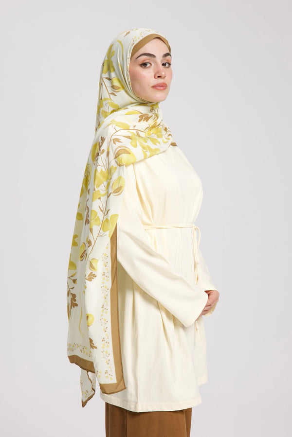 Dik Yaka 85 CM Tunik Krem