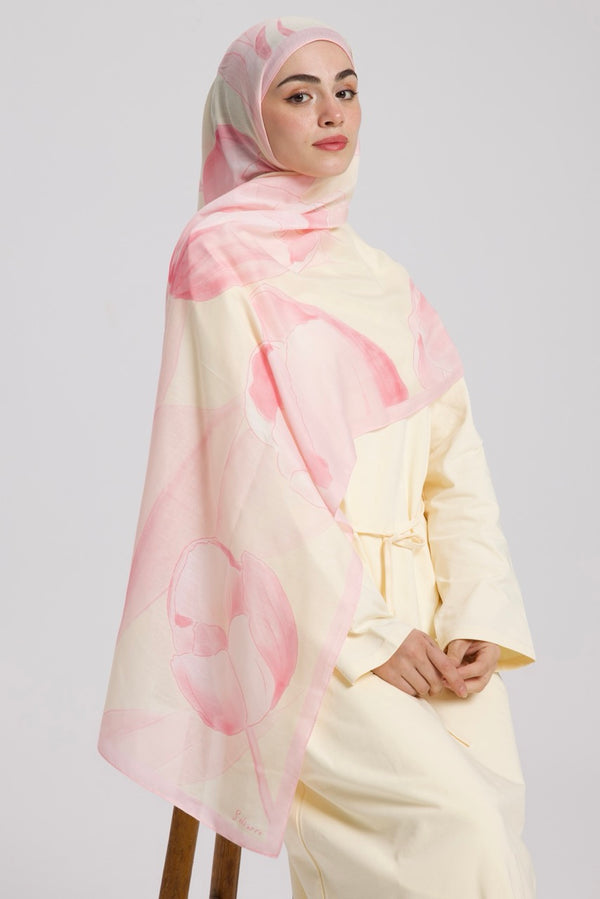 Lale Desen Soft Bambu Şal Pembe