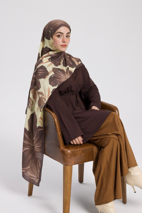 Dik Yaka 85 CM Tunik Kahverengi