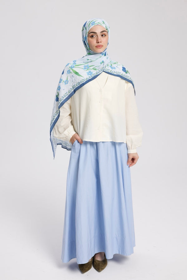Düz Cepli Poplin Etek-103CM Bebek Mavi