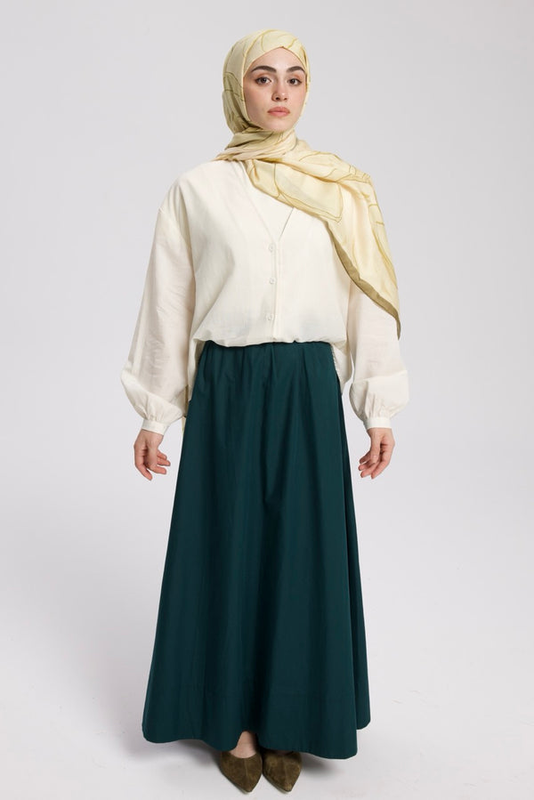 Düz Cepli Poplin Etek-103CM Zümrüt