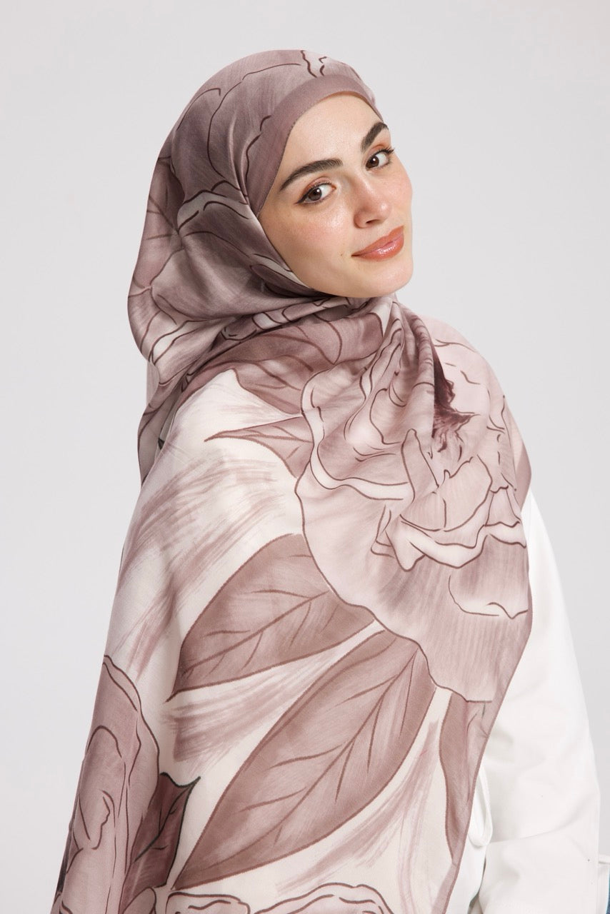 Şakayık Desen Soft Bambu Şal Bej