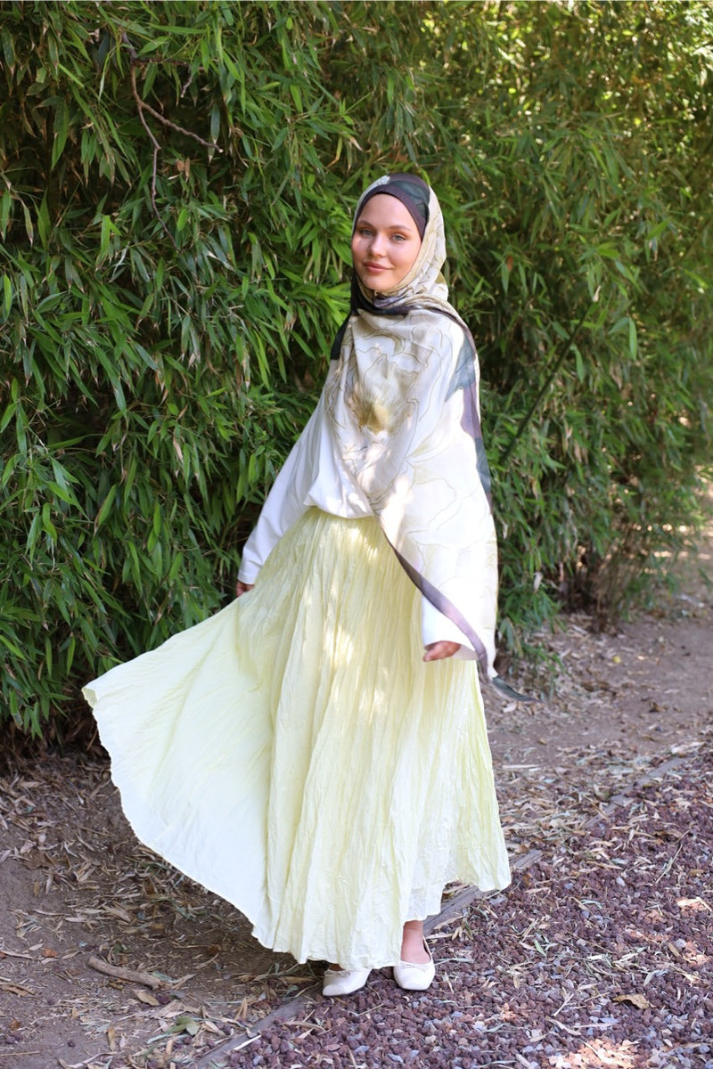Crush Vual Maxi Etek - Astarlı - 100CM Pastel Sarı