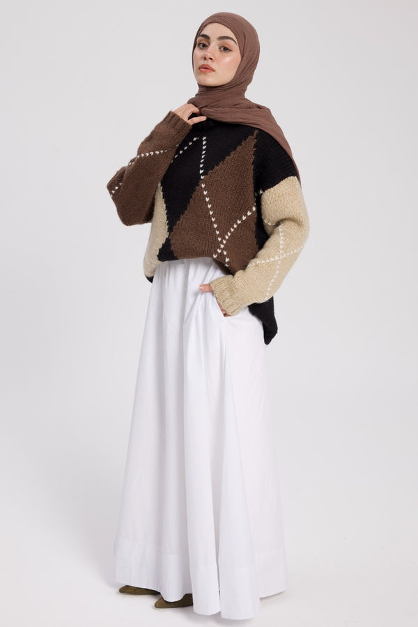 Düz Cepli Poplin Etek-Astarlı 103CM Beyaz