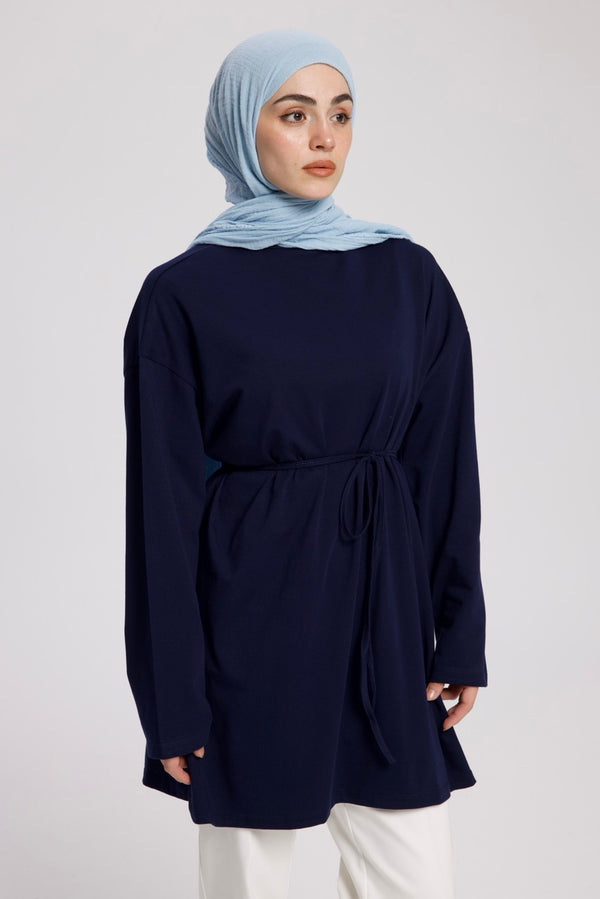 Dik Yaka 85 CM Tunik Lacivert