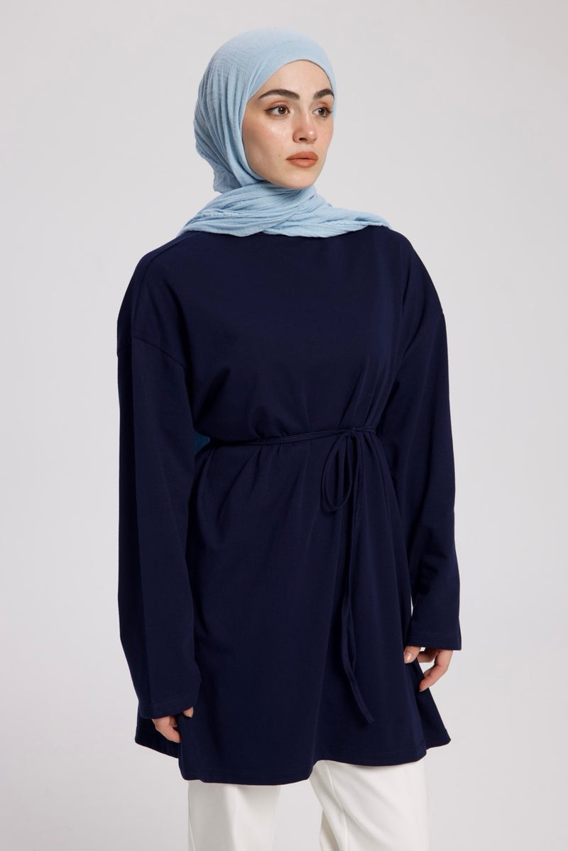 Dik Yaka 85 CM Tunik Lacivert