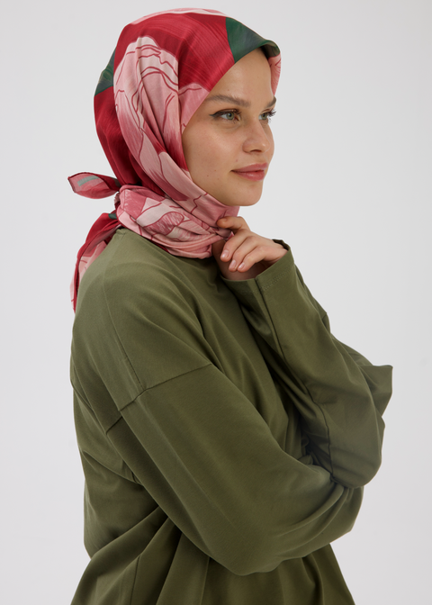 Şakayık Desen Soft Bambu Eşarp Bordo Pembe