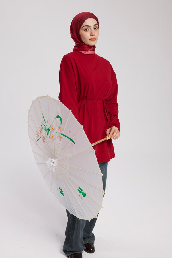 Dik Yaka 85 CM Tunik Bordo