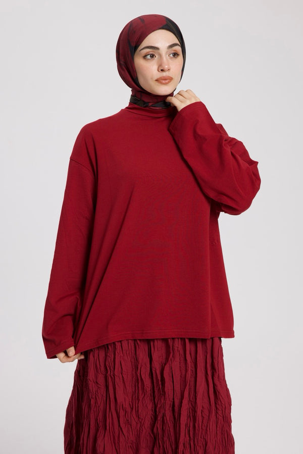 Dik Yaka Uzun Kollu Body Bordo