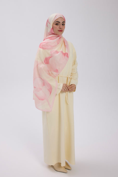 Dik Yaka 140 CM Elbise Krem