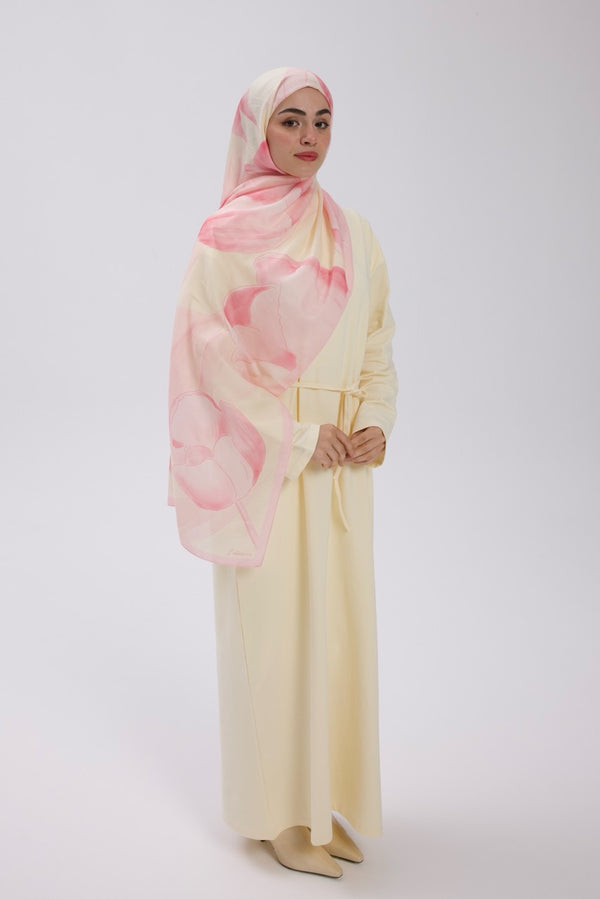 Dik Yaka 140 CM Elbise Krem