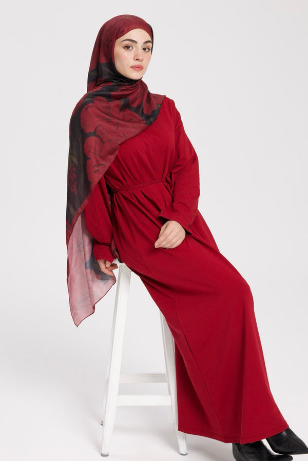 Dik Yaka 140 CM Elbise Bordo