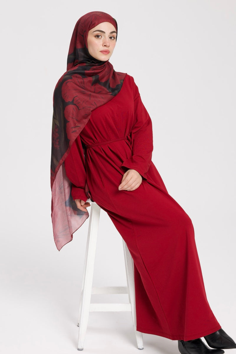 Dik Yaka 140 CM Elbise Bordo