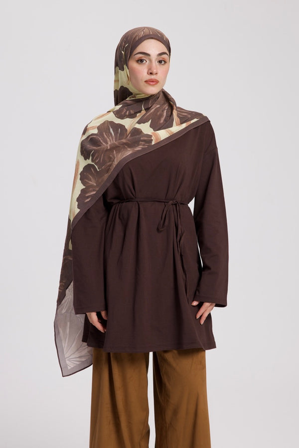 Dik Yaka 85 CM Tunik Kahverengi