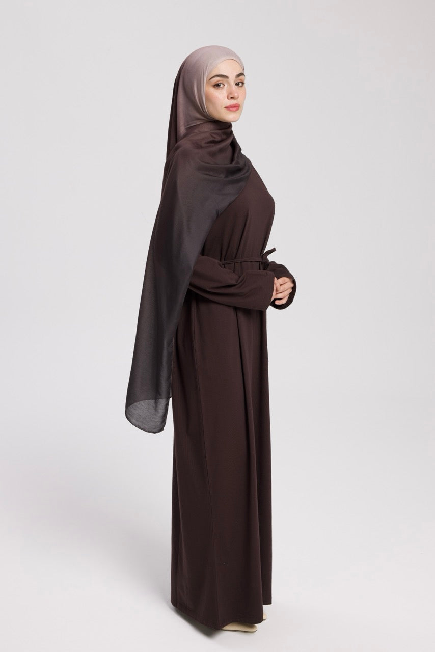 Dik Yaka 140 CM Elbise Kahverengi
