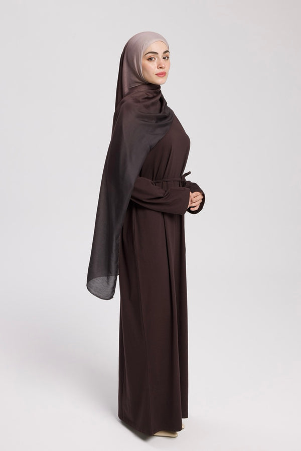 Dik Yaka 140 CM Elbise Kahverengi