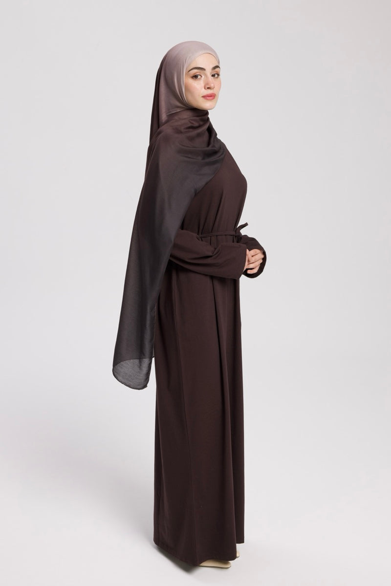 Dik Yaka 140 CM Elbise Kahverengi