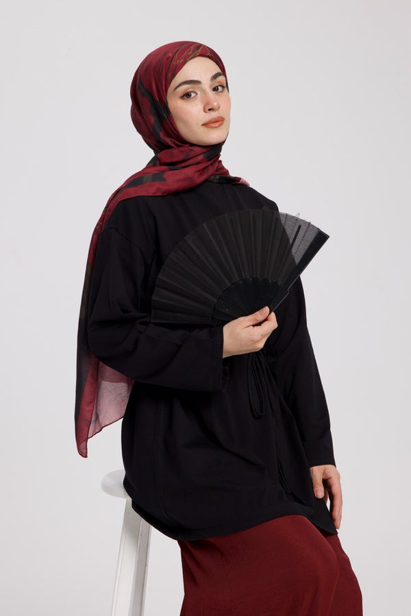 Dik Yaka 85 CM Tunik Siyah