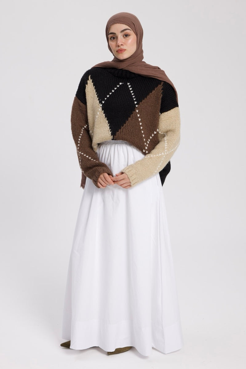 Düz Cepli Poplin Etek-Astarlı 103CM Beyaz