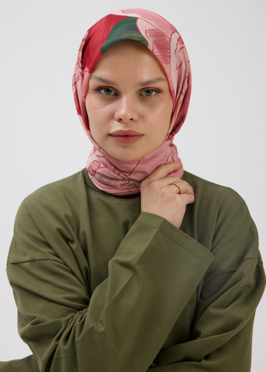 Şakayık Desen Soft Bambu Eşarp Bordo Pembe