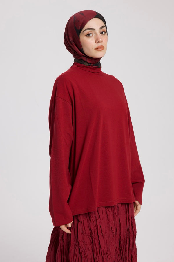 Dik Yaka Uzun Kollu Body Bordo