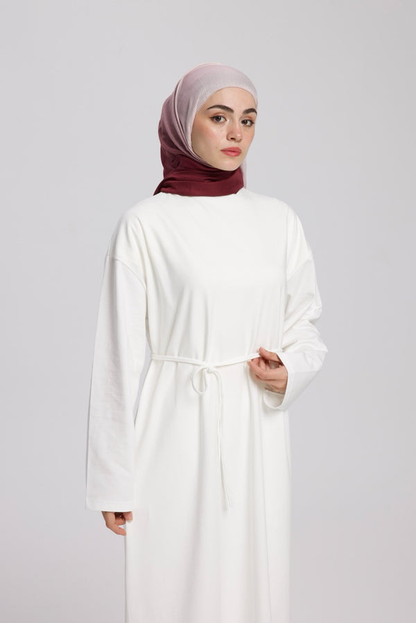 Dik Yaka 140 CM Elbise Beyaz