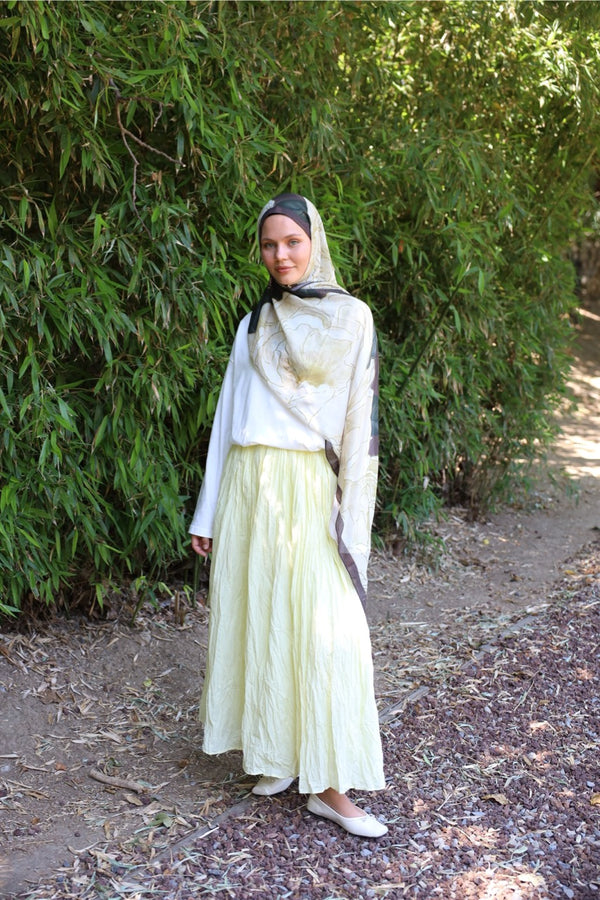 Crush Vual Maxi Etek - Astarlı - 100CM Pastel Sarı