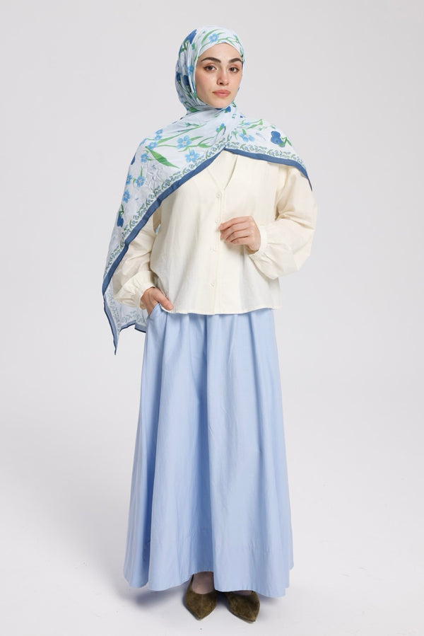 Düz Cepli Poplin Etek-103CM Bebek Mavi