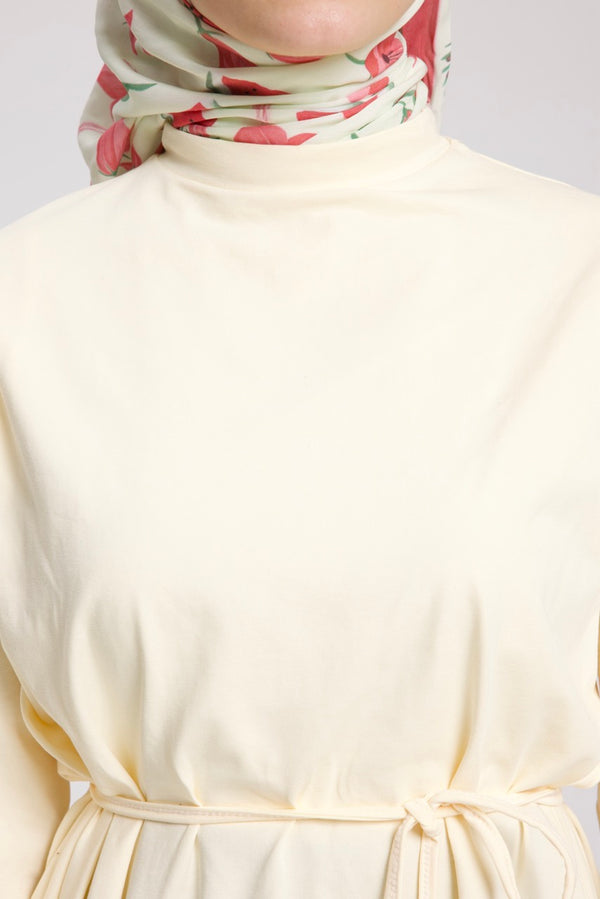 Dik Yaka 85 CM Tunik Krem