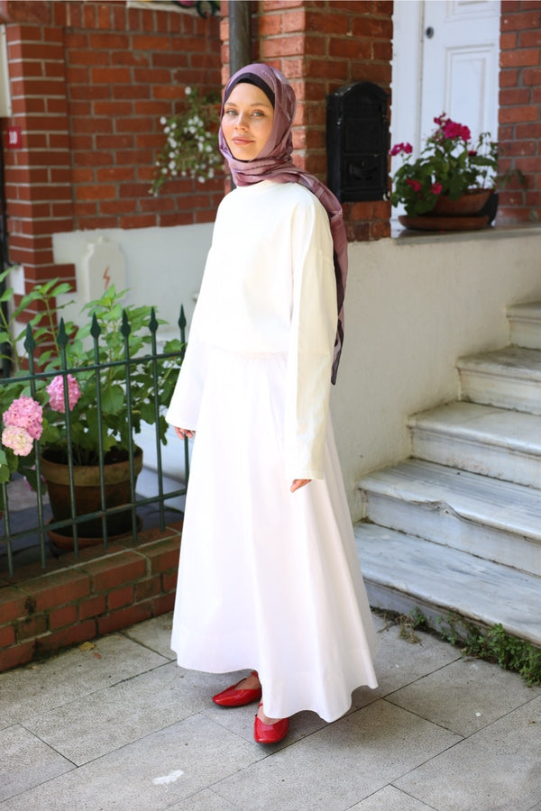 Düz Cepli Poplin Etek-Astarlı 103CM Beyaz