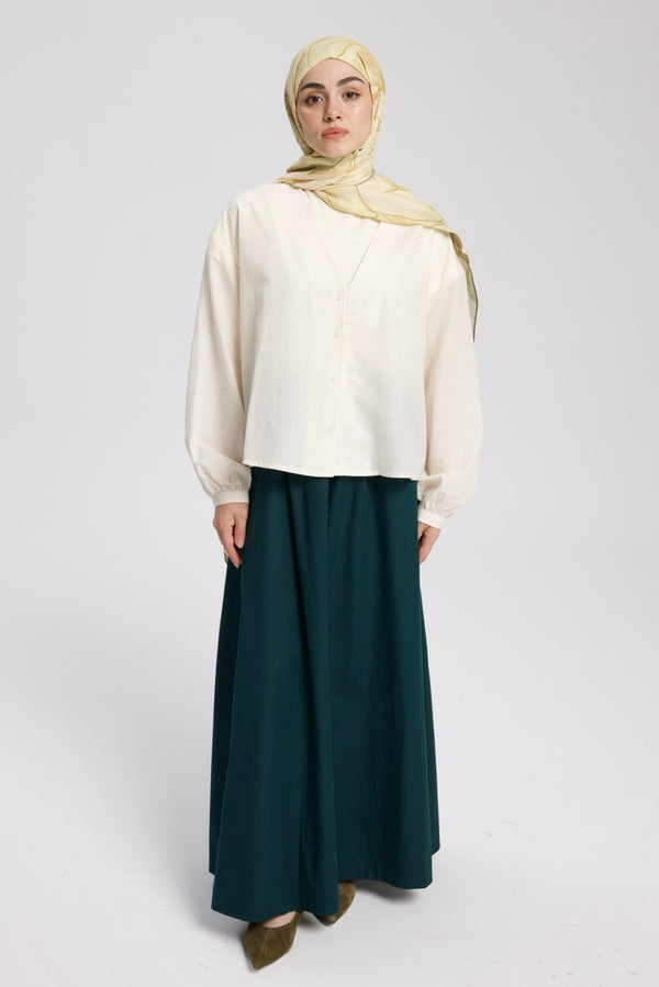 Düz Cepli Poplin Etek-103CM Zümrüt