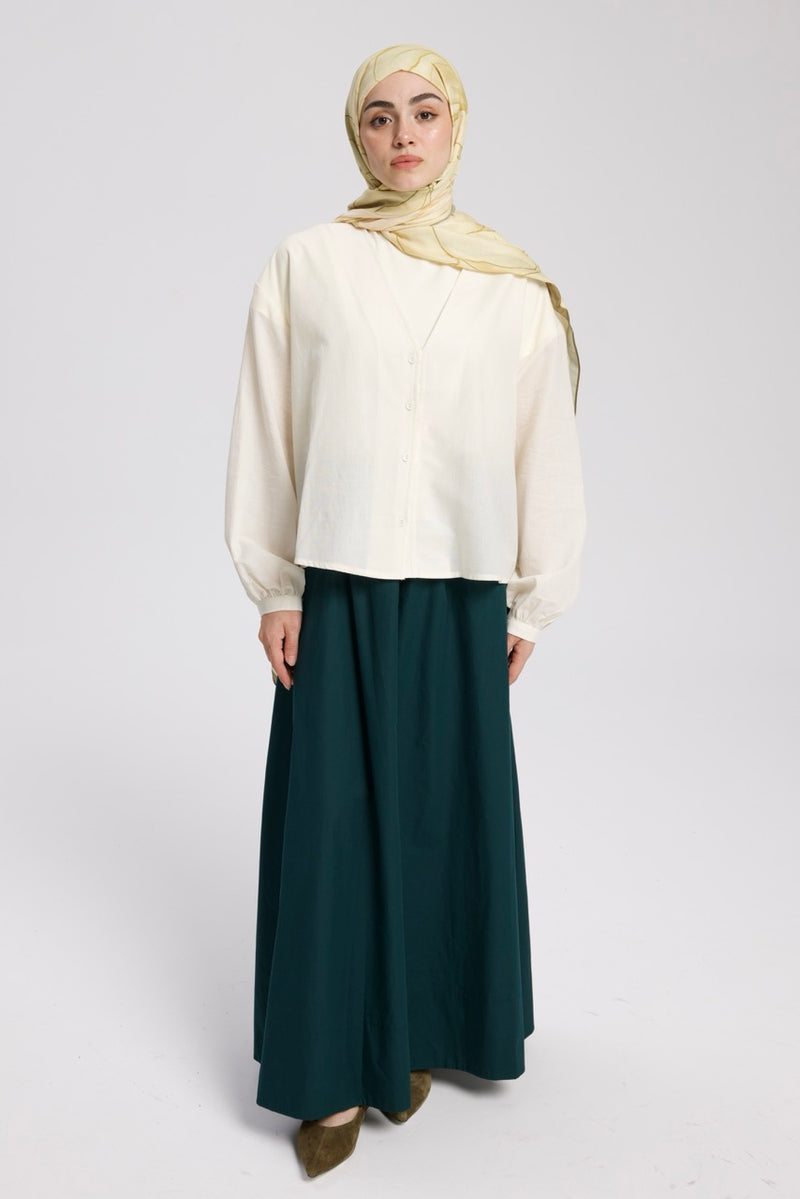 Düz Cepli Poplin Etek-103CM Zümrüt