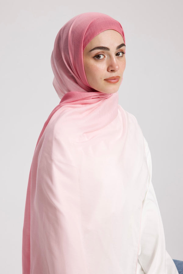 Degrade Soft Bambu Şal Beyaz Pembe