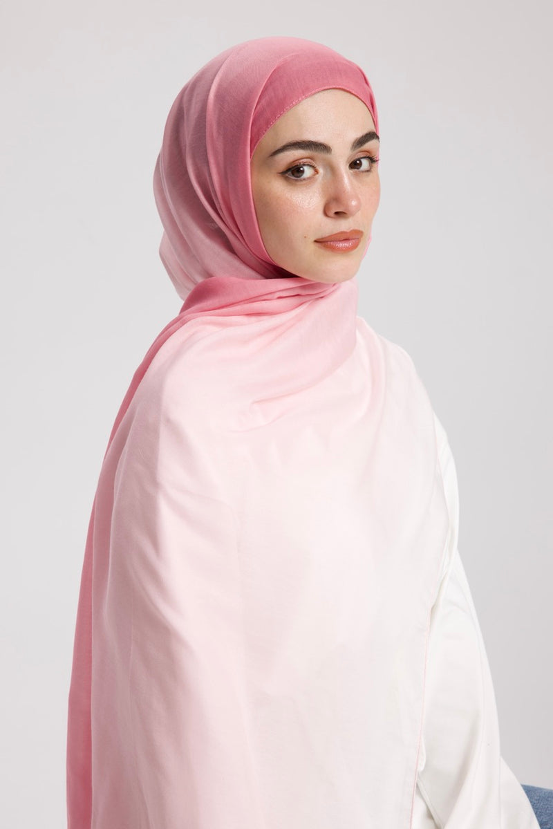 Degrade Soft Bambu Şal Beyaz Pembe