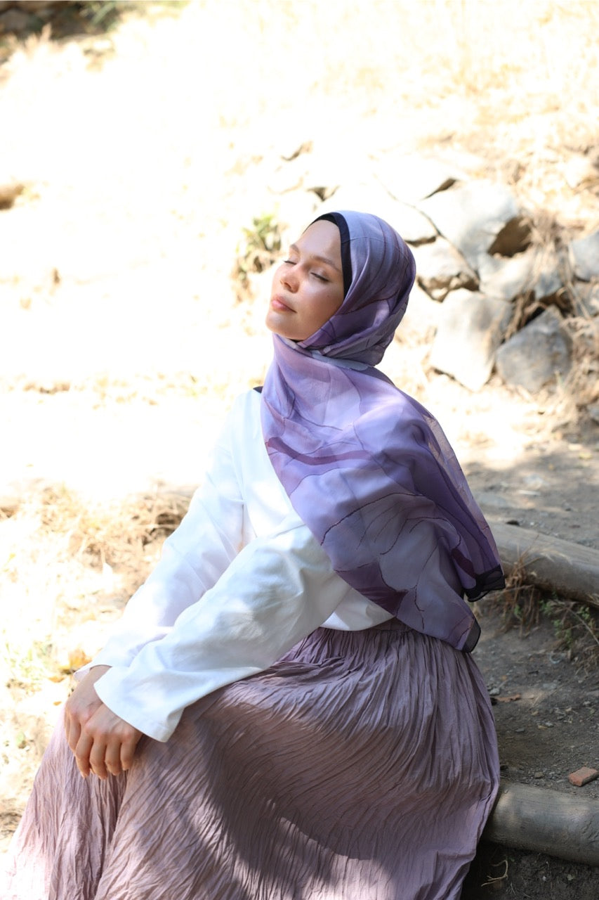 Lale Desen Soft Bambu Şal Lila Mor