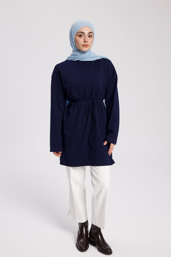 Dik Yaka 85 CM Tunik Lacivert