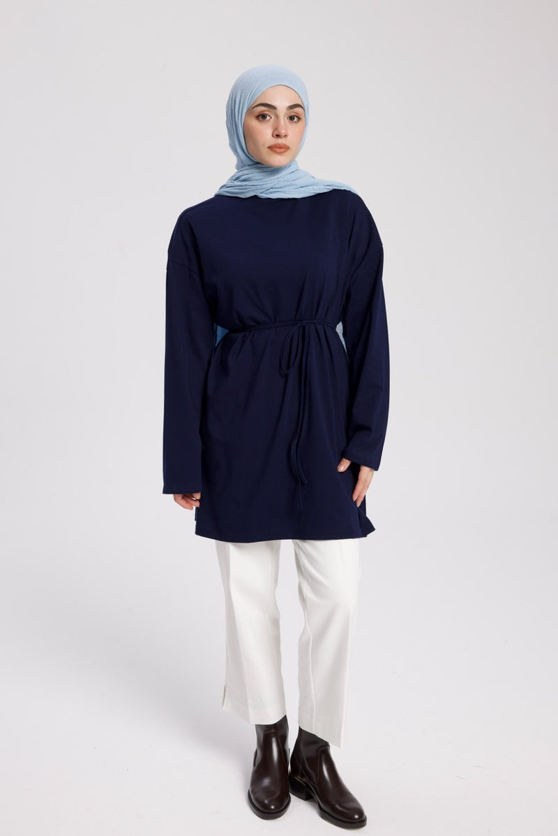 Dik Yaka 85 CM Tunik Lacivert