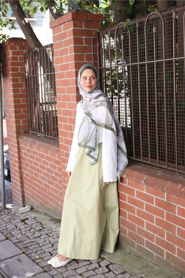 Düz Cepli Poplin Etek- 103CM Soft Yeşil