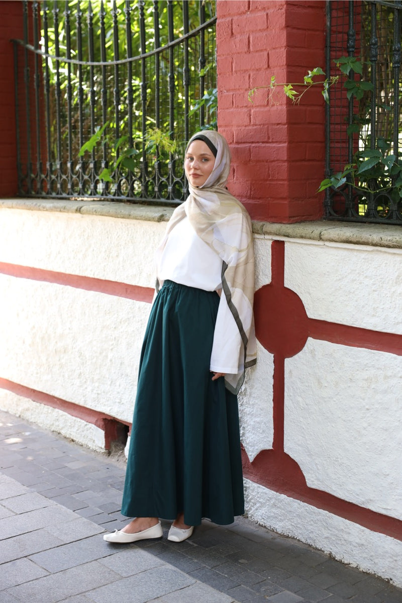Düz Cepli Poplin Etek-103CM Zümrüt
