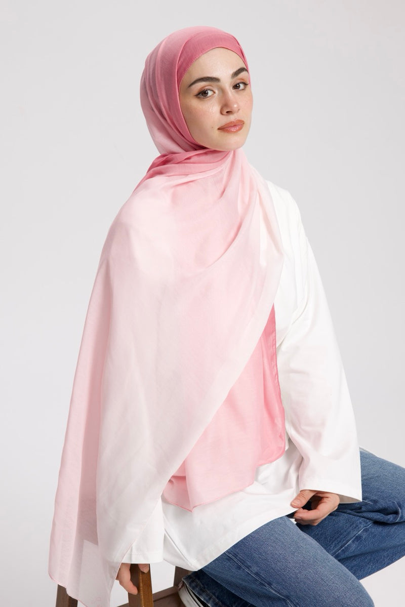 Degrade Soft Bambu Şal Beyaz Pembe