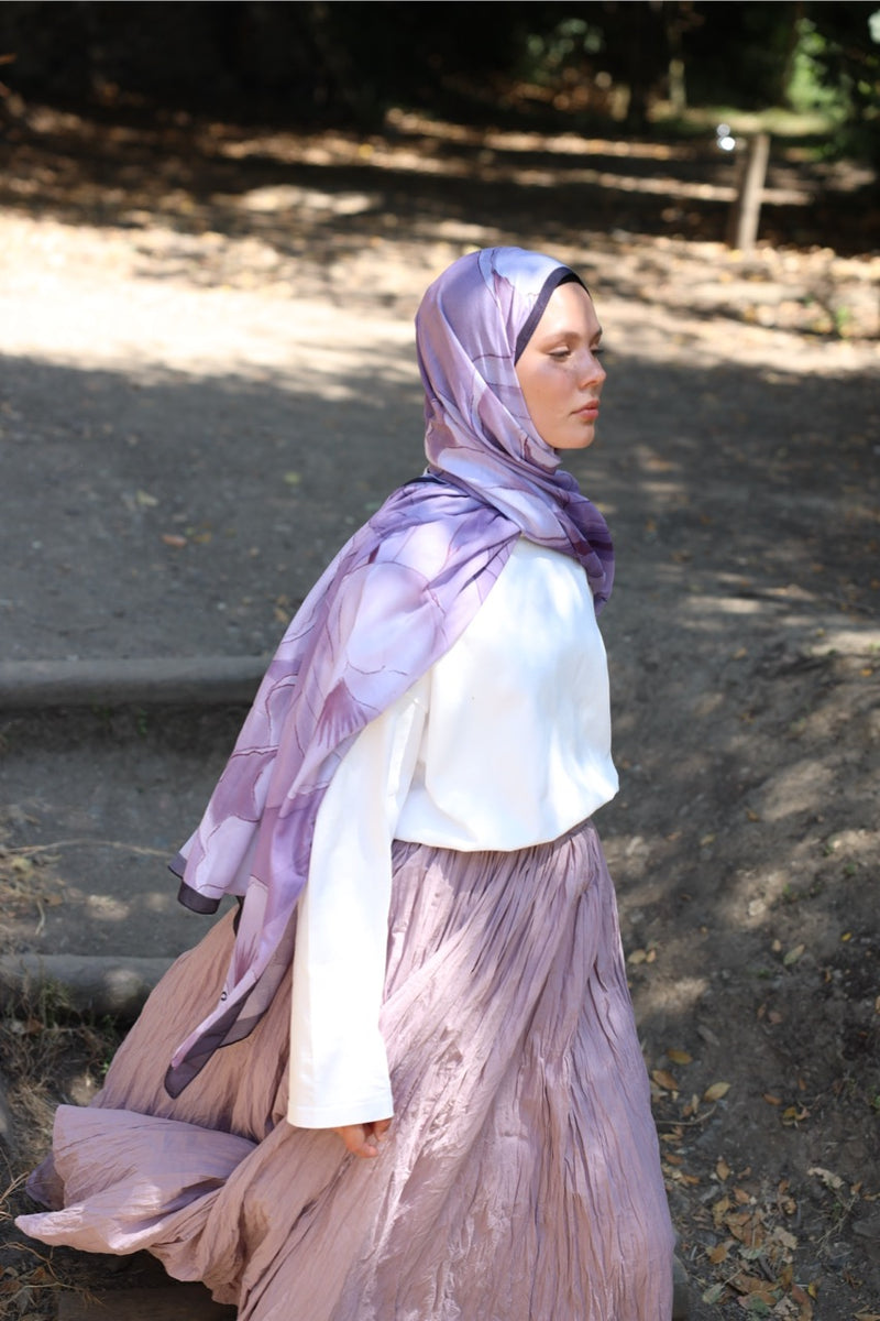 Lale Desen Soft Bambu Şal Lila Mor