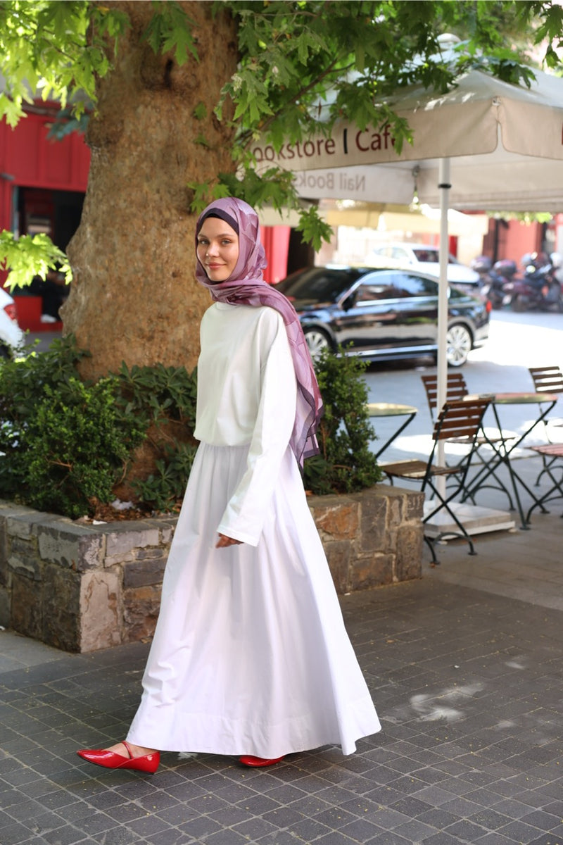 Düz Cepli Poplin Etek-Astarlı 103CM Beyaz