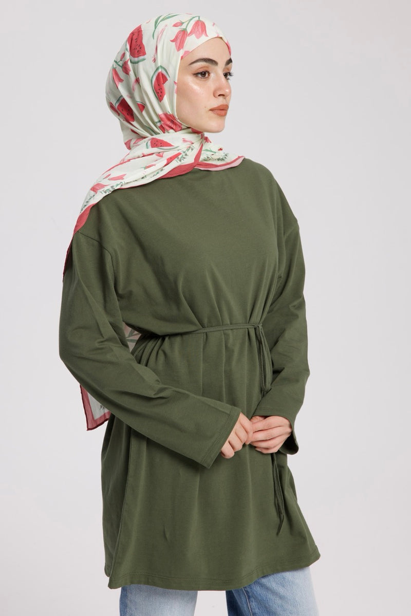 Dik Yaka 85 CM Tunik Koyu Yeşil