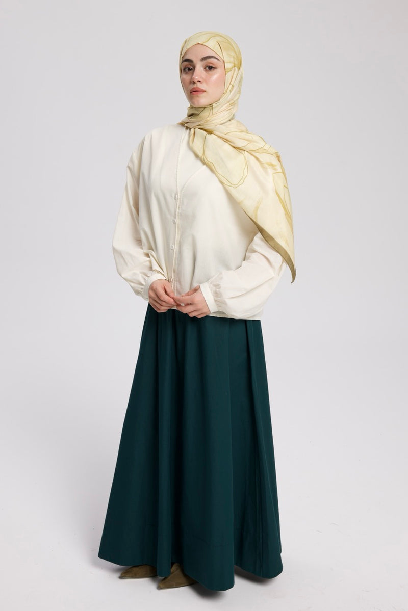 Düz Cepli Poplin Etek-103CM Zümrüt