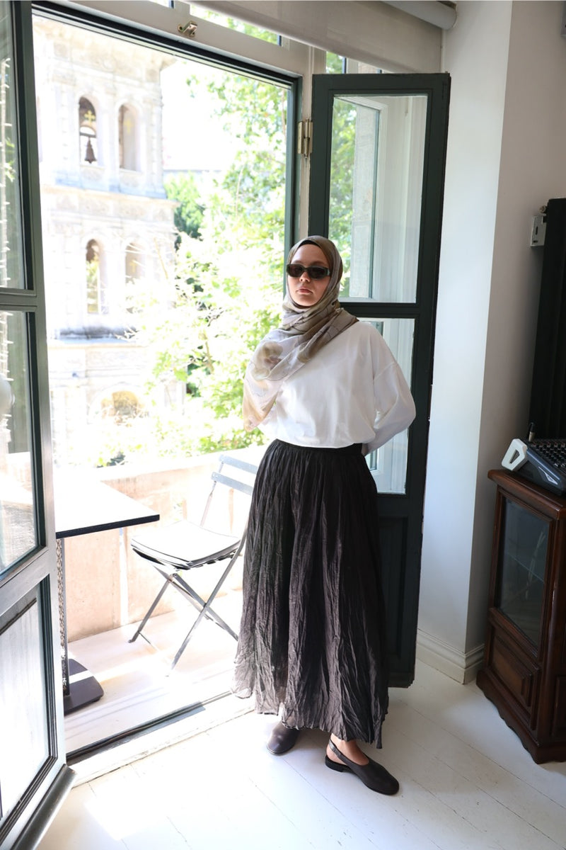 Crush Vual Maxi Etek - Astarlı - 100CM Acı Kahve