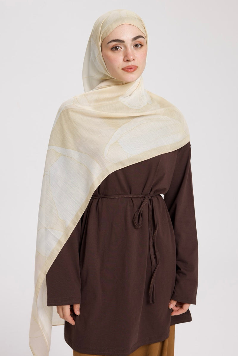 Lale Desen Soft Bambu Şal Tereyağı Sarısı