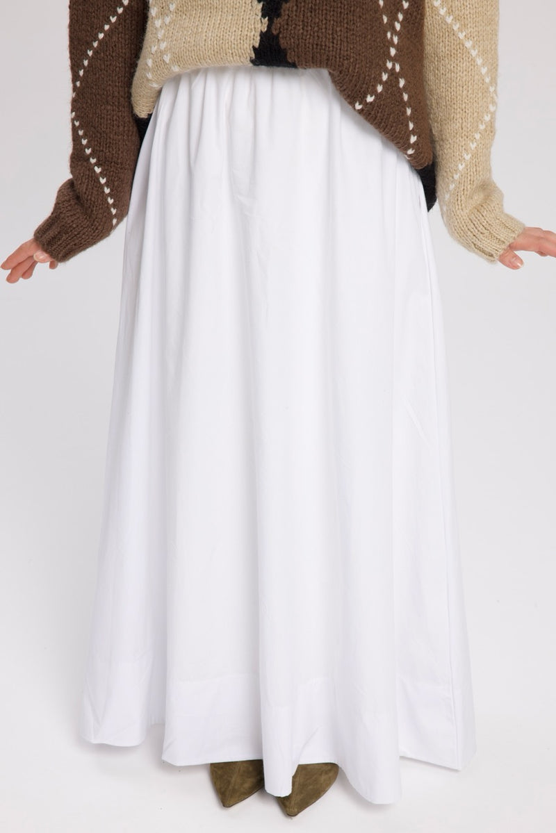 Düz Cepli Poplin Etek-Astarlı 103CM Beyaz