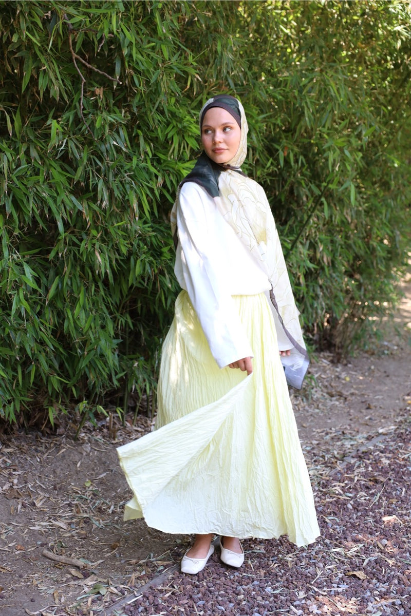 Crush Vual Maxi Etek - Astarlı - 100CM Pastel Sarı