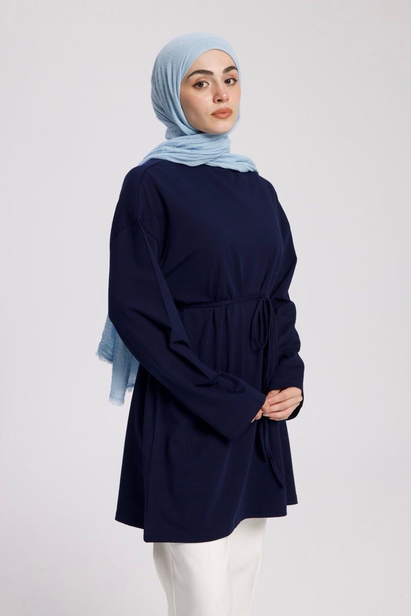 Dik Yaka 85 CM Tunik Lacivert