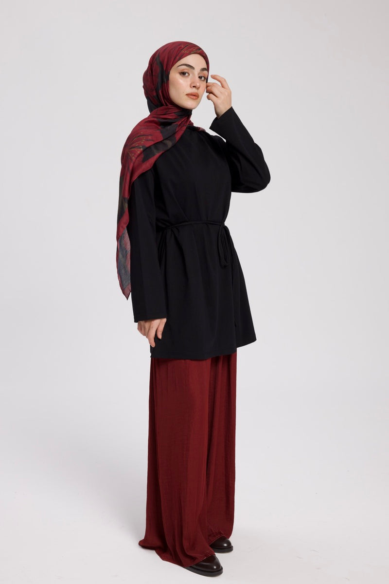Dik Yaka 85 CM Tunik Siyah